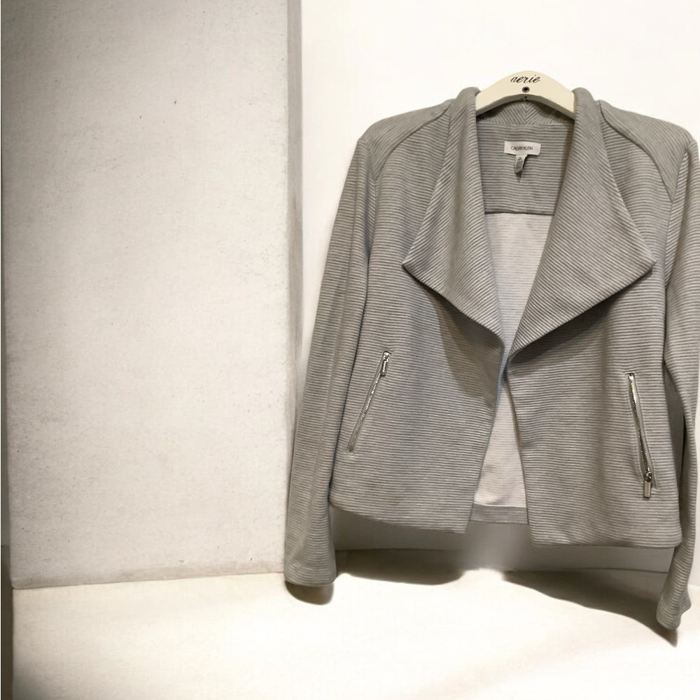 Calvin Klein Light Gray Ribbed Open-Front Blazer Jacket